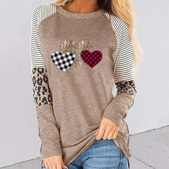 Casual Heart print Round neck Gored Long sleeve T-Shirts