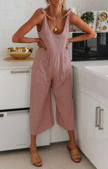 Casual Loose Pure Round neck Sleeveless Jumpsuits