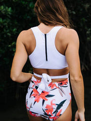 Women Fashion Printed Back Zipper Bikini Swimwear