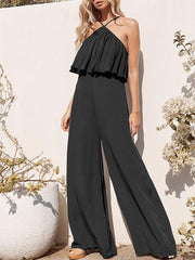 Women plain stylish chiffon long jumpsuits
