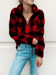 Fashion Grid Zip Stand-up Collar Sweatshirts