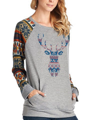 Christmas Deer Print Woman Long Sleeve T-shirts