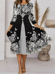 Round neck women elegant three quarter maxi dresses