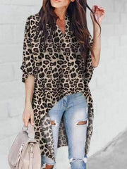 Chic V-collar irregular leopard print top Blouse