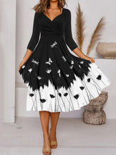 Round neck women elegant three quarter maxi dresses