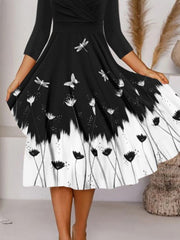 Round neck women elegant three quarter maxi dresses