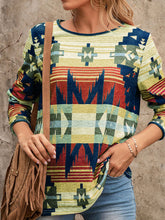Vintage Bohemia style women long sleeve round neck T-shirts
