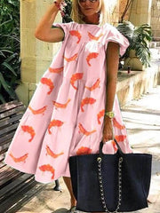 Women stylish printed hot round neck short sleeve Maxi dresses
