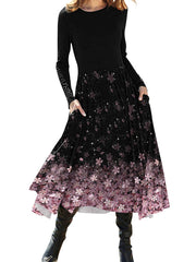Colorblock Printed Long Sleeve Maxi Dresses for women