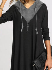 Casual Color Block Tunic V-Neckline A-line Dress