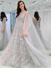 Fashion elegant star long round neck evening dresses