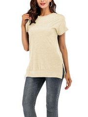 Solid color round neck Short sleeve T-shirts