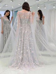 Fashion elegant star long round neck evening dresses