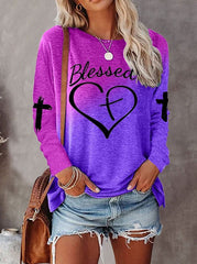 Casual Women's Loose Pullover Letter Print Long Sleeve T-Shirts