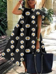 Women stylish printed hot round neck short sleeve Maxi dresses