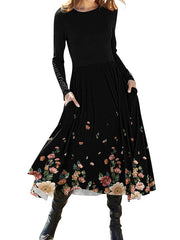Colorblock Printed Long Sleeve Maxi Dresses for women