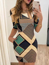 Round neck sexy special printed short sleeve bodycon dresses