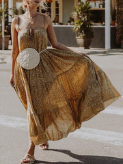 Fashion Loose strap printed gored vacation dresses