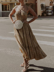 Fashion Loose strap printed gored vacation dresses
