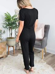 Women Plain Deep V Crossover Jumpsuits