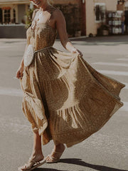 Fashion Loose strap printed gored vacation dresses