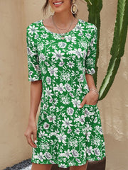Round neck half sleeve women skater dresses