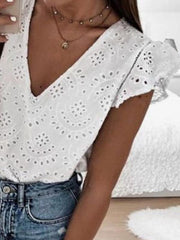White Sexy V neck Cutout Summer T-shirts