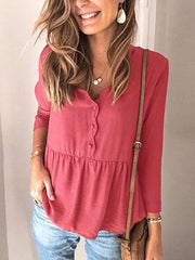 Fashion plain special collar button long sleeve Blouses