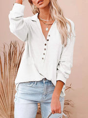 Casual v neck women button long sleeve plain blouses