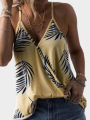 Chic V neck Loose Leaf Printed Vests