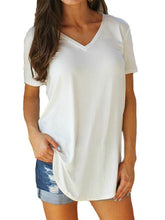 V Neck Short Sleeve Plain Loose Woman T-shirts