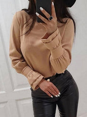 Round neck long sleeve plain stylish Blouses