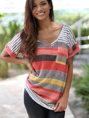 Casual Short sleeve Stripe T-Shirts