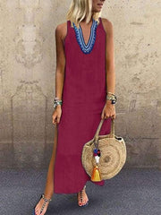 Casual v-neck print sleeveless maxi dress