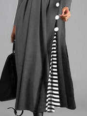 Elegant Casual Stripe Shirt Round Neckline Maxi Dresses