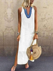 Casual v-neck print sleeveless maxi dress