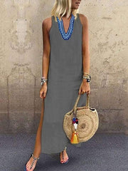 Casual v-neck print sleeveless maxi dress