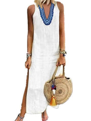 Casual v-neck print sleeveless maxi dress