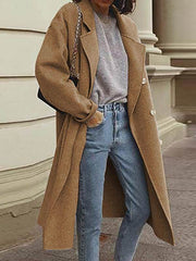 Elegant Plain Turn Down Neck Women Plain Long Coats