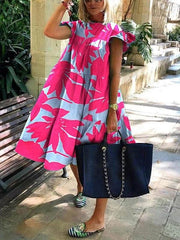 Women stylish printed hot round neck short sleeve Maxi dresses