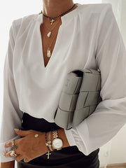 Loose long sleeve V-neck pullover T-shirt Blouses