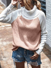 Colour blocking Turtleneck high neck chic women sweaters for women