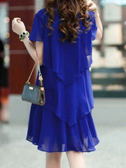 Multi-Layers Rhinestone Designed V Neck Chiffon Shift Dress