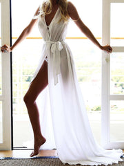 Pure Sexy V neck Vent Maxi Dresses
