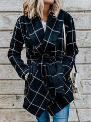 Women woolen big lapel elegant long coat