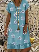 Cotton-Blend V Neck Floral Casual Dresses
