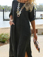 Black Crew Neck Long Sleeve Shift Dresses