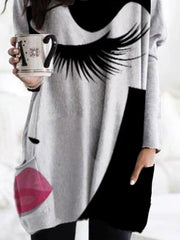 Black-Grey Casual Long Sleeve Abstract Shirts & Tops