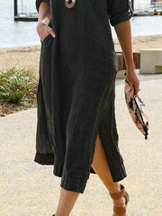 Black Crew Neck Long Sleeve Shift Dresses