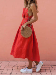 Sexy button backless Plain Women Skater Dresses